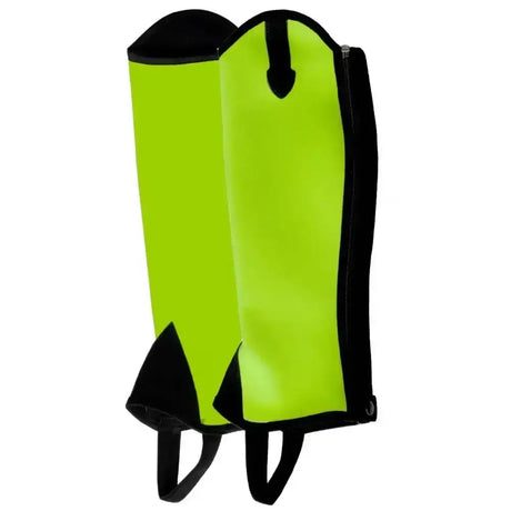 Bright lime green and black rhinegold neoprene gaiters chaps with zipper closure and elasticated stretch panel for horses