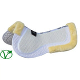 White quilted rhinegold gel half pad with yellow faux fur trim and shock absorbing perforated mesh center