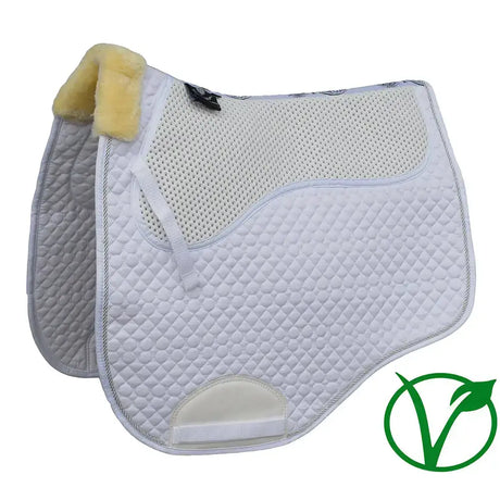 Rhinegold white quilted gel saddle cloth with breathable mesh and soft yellow faux fur saddle lining for shock absorbing non-slip use