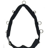 Black padded horse halter with silver metal rings and soft sympatex lining for rhinegold nylon lunging aids