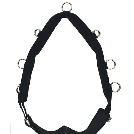 Black padded horse halter with silver metal rings and soft sympatex lining for rhinegold nylon lunging aids