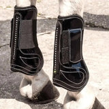 Rhinegold Patent Tendon & Fetlock Boot Set With Crystals Black Cob Tendon Boots
