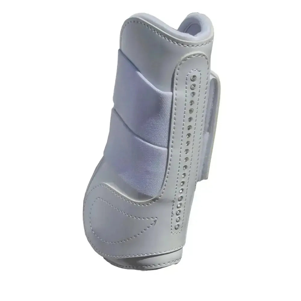 Rhinegold Patent Tendon & Fetlock Boot Set With Crystals White Cob Tendon Boots