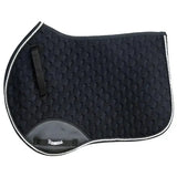 Black Rhinegold performance saddle cloth with textured diamond pattern white piping classic close-contact cut