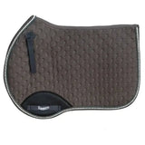 Dark gray quilted rhinegold performance saddle cloth with diamond pattern and black strap in classic close-contact cut