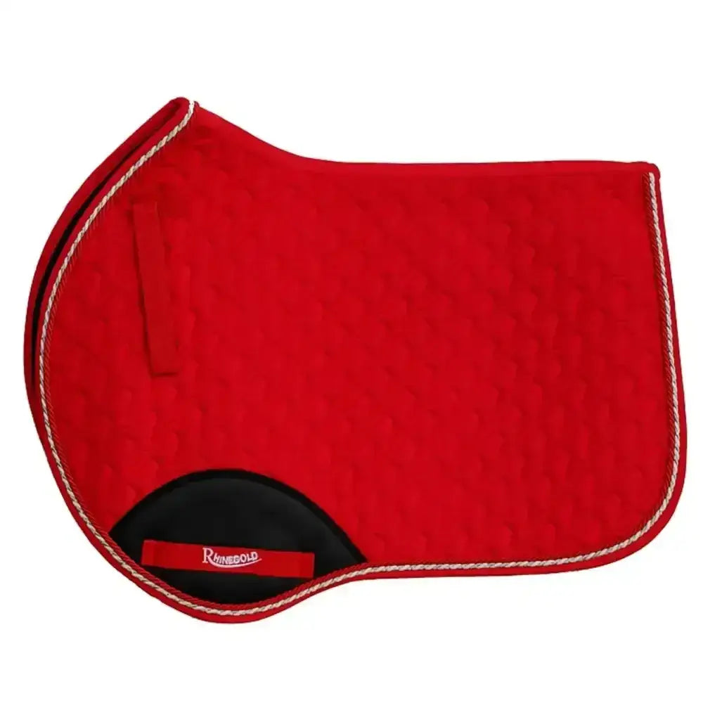 Red rainegold rhinegold performance saddle pad with black trim cream stitching classic close-contact cut modern european style
