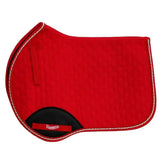 Red rainegold rhinegold performance saddle pad with black trim cream stitching classic close-contact cut modern european style