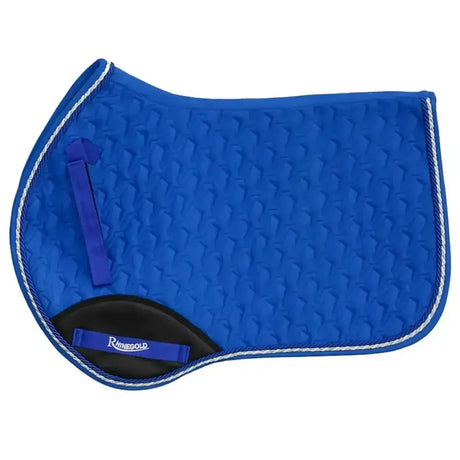 Royal blue quilted rhinegold performance saddle cloth with white stitching and black lining in modern european style