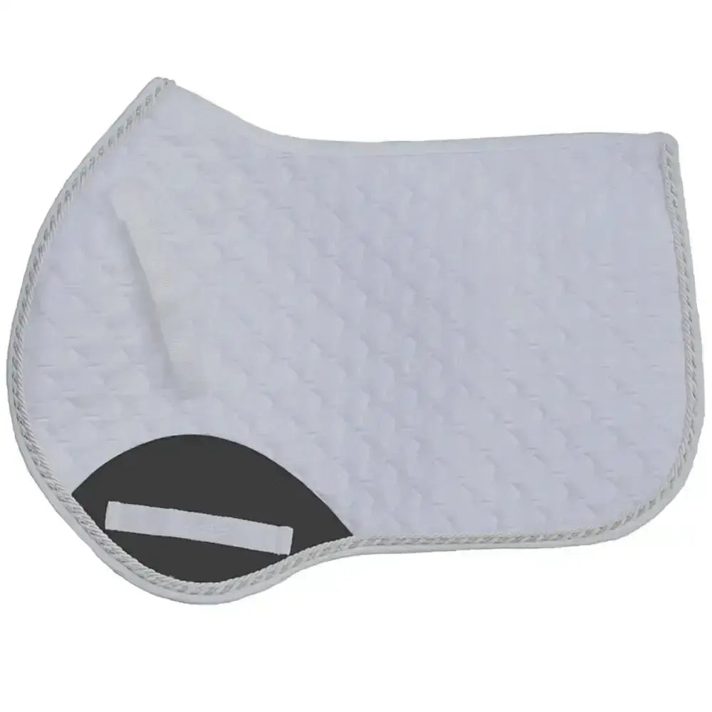 White quilted horse saddle pad with black reinforced patch and stitching in classic close-contact cut rhinegold performance saddle