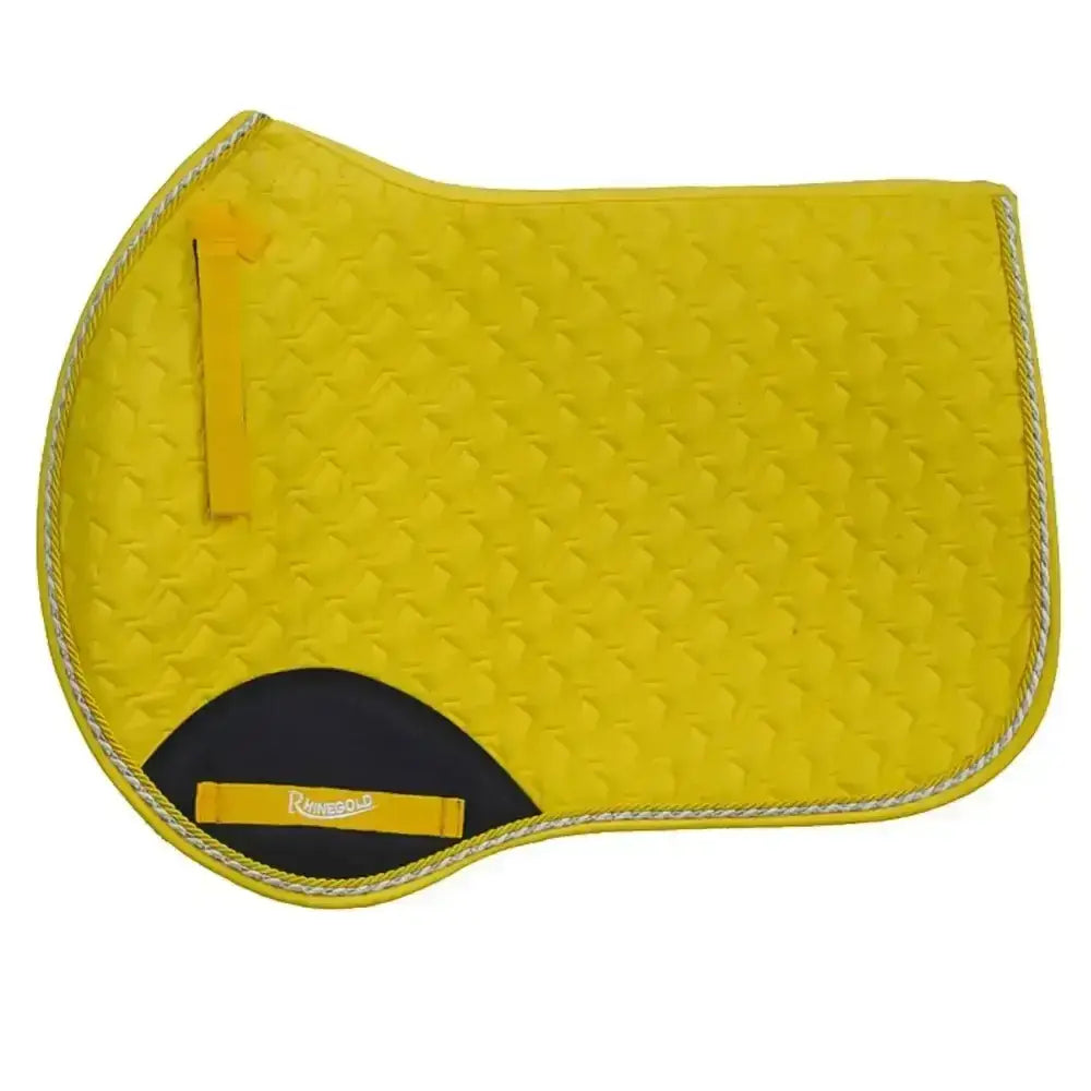 Bright yellow quilted rhinegold performance saddle cloth with black trim and classic close-contact cut label