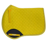 Bright yellow quilted rhinegold performance saddle cloth with black trim and classic close-contact cut label