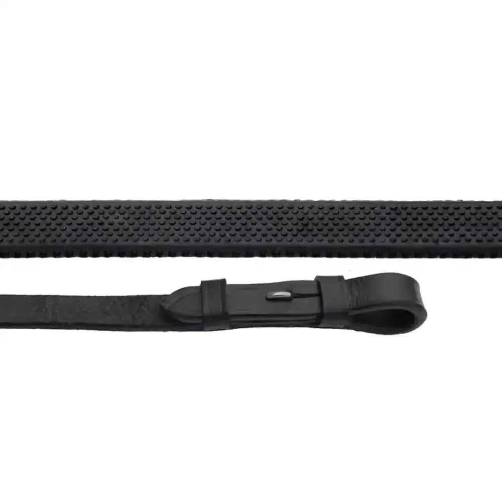 Black rhineland pimple grip reins with textured pimple grip and sleek metal buckle for a secure hold