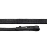 Black rhineland pimple grip reins with textured pimple grip and sleek metal buckle for a secure hold