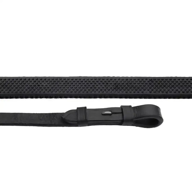 Black rhineland pimple grip reins with textured pimple grip and sleek metal buckle for a secure hold