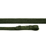 Black textured leather rhinegold pimple grip reins with metal buckle offering pliable pimple grip control