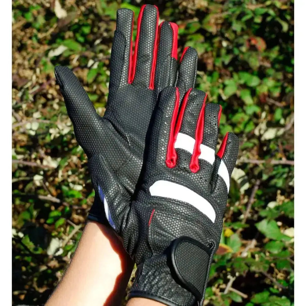 Rhinegold Pro Riding Gloves Black/Red Large Riding Gloves Barnstaple Equestrian Supplies