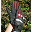 Black and red rhinegold pro riding gloves showing textured perforated synthetic back for confident grip and style