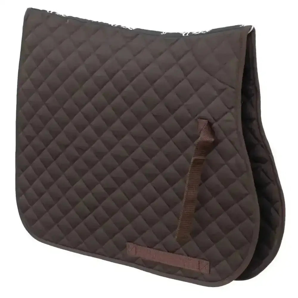 Dark brown rhinegold quilted cotton saddle pad with diamond pattern and matching straps perfect for riding
