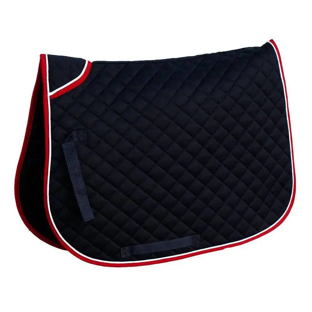 Rhinegold Quilted Saddle Cloths With Twin Binding Navy / Red Cob Saddle Pads & Numnahs Barnstaple Equestrian Supplies