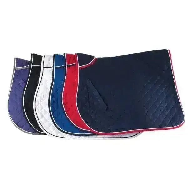 Navy blue rhinegold quilted saddle pad with red contrasting colour piping perfect for riding comfort