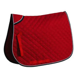 Red rhinegold quilted saddle cloth with contrasting colour piping in black and white for horses