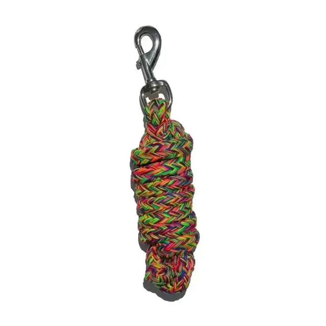 Colorful rhinegold rainbow woven anti slip braided lead rope with metallic clasp for secure handling