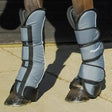 Gray and black padded rhinegold ripstop long travel boots with reflective trim and adjustable straps for secure fit