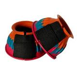 Vibrant orange pink and teal tie dye rhinegold rubber reach boots with black velcro straps for horses fetlock protection