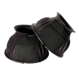 Black rhinegold rubber reach boots with velcro straps and textured ridges protect horses fetlock and hoof area