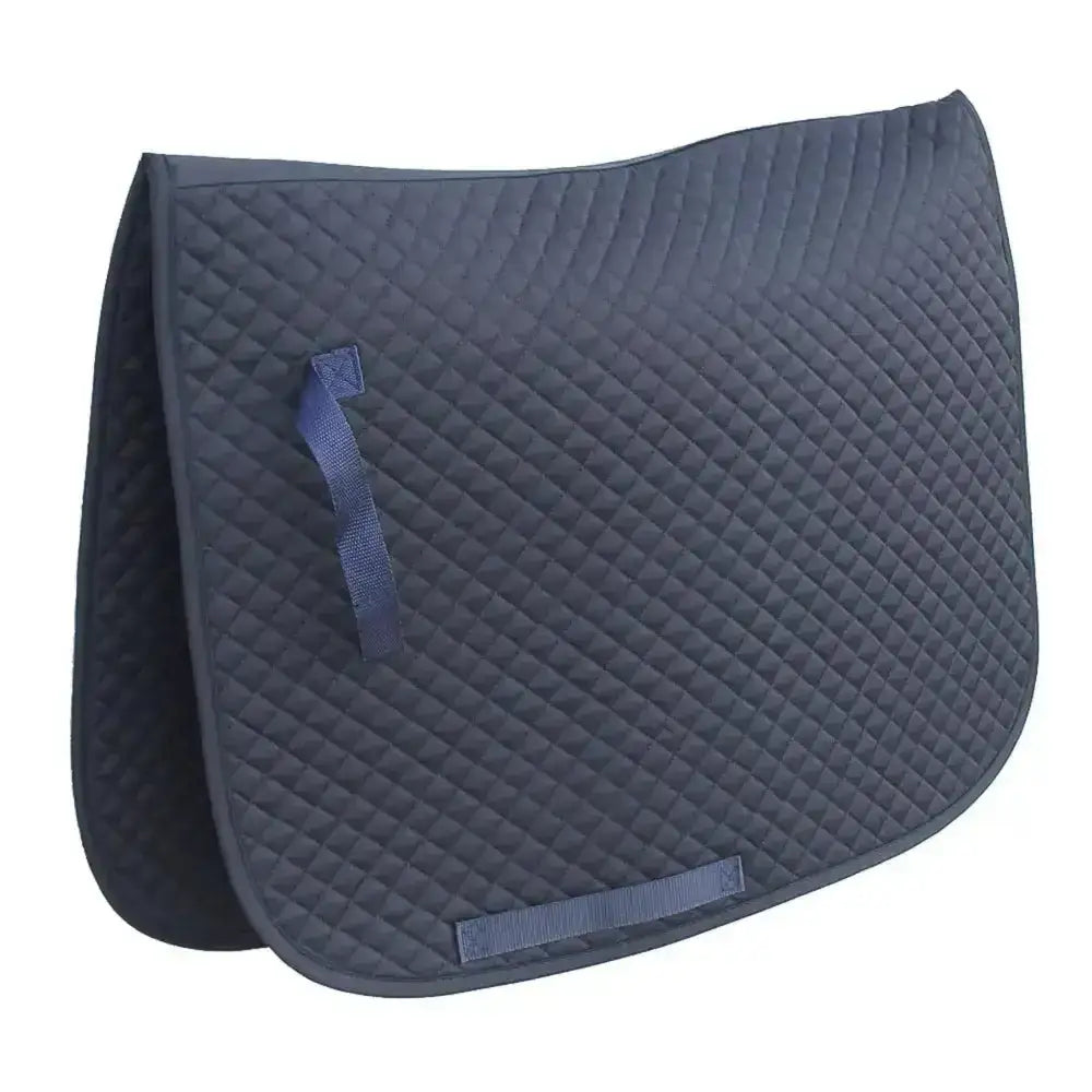 Dark blue quilted rhinegold saddle cloth with diamond pattern and matching straps for professional choice saddle cloth use
