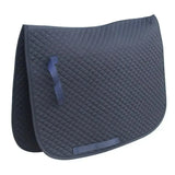 Dark blue quilted rhinegold saddle cloth with diamond pattern and matching straps for professional choice saddle cloth use