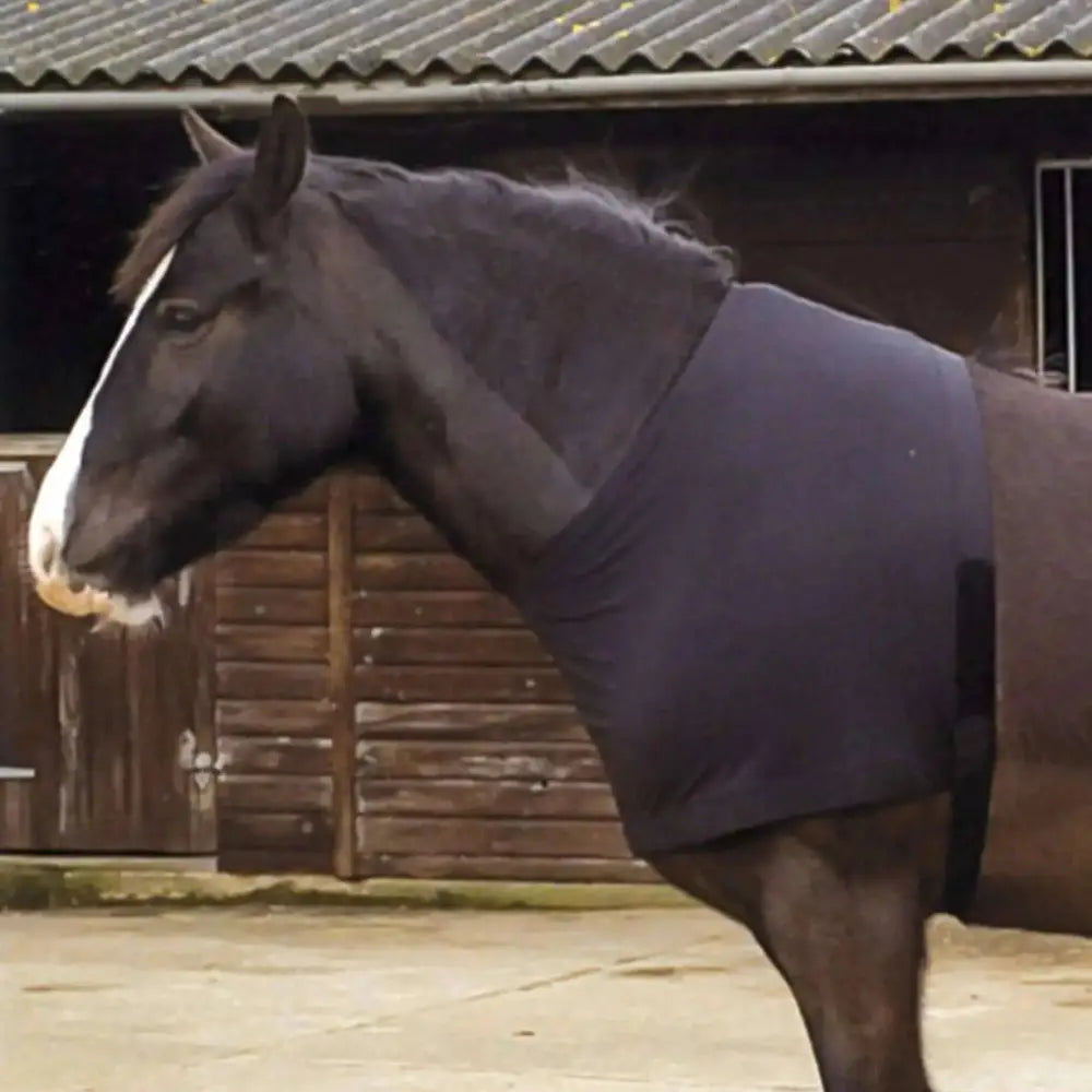 A dark purple rhinegold satin lycra stretch vest with soft texture and a black girth strap on the side