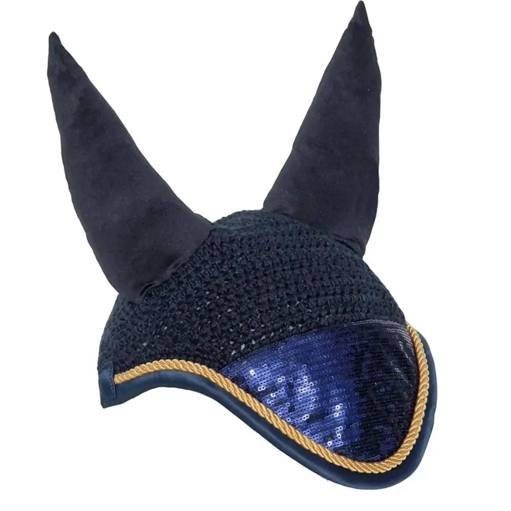 Rhinegold Sequin Fly Veil Navy Cob Horse Ear Bonnets Barnstaple Equestrian Supplies