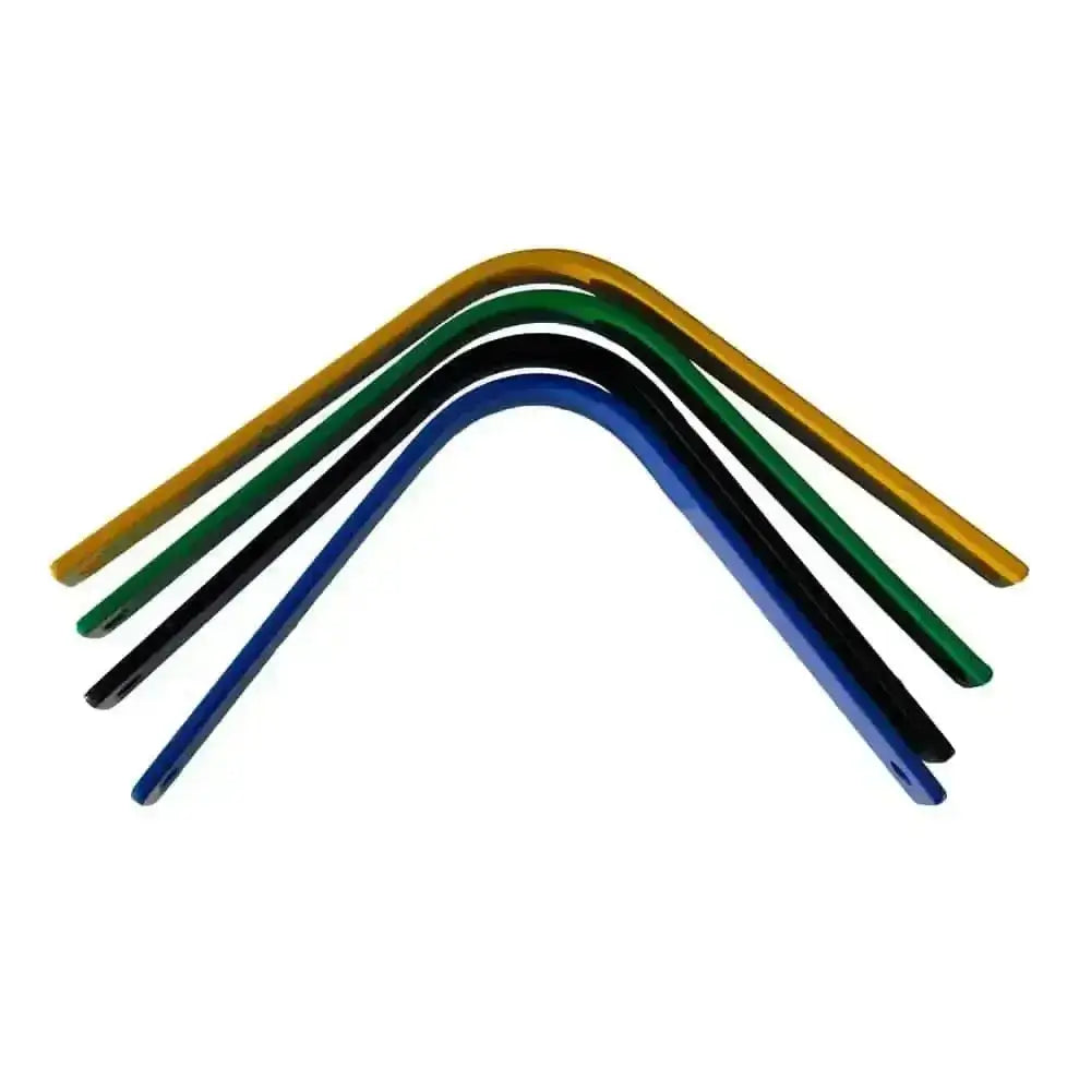 Set of five colorful metal horse bits in gold green black and blue for rhinegold set saddle gullets sussex saddles