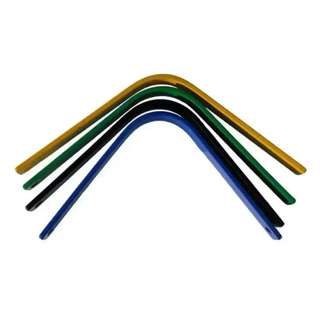 Set of five colorful metal horse bits in gold green black and blue for rhinegold set saddle gullets sussex saddles