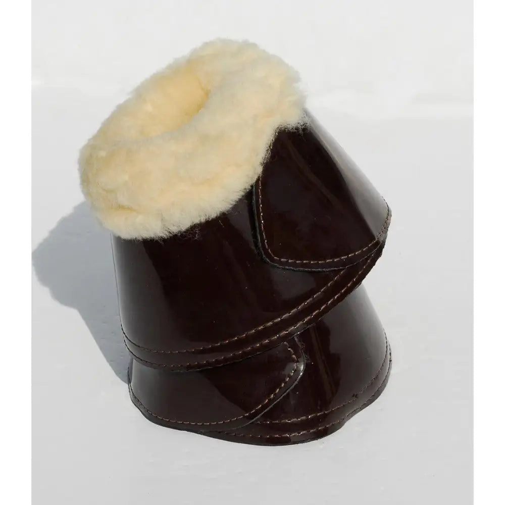 Rhinegold Sheepskin Trim Patent Over-Reach Boots Small Over Reach Boots Barnstaple Equestrian Supplies