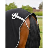 Black rhinegold show fleece with padded fur collar and white braided rope bow featuring quality anti-pill fleece