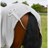 Gray rhinegold show fleece with padded fur collar and silver braided trim, made of quality anti-pill fleece rug