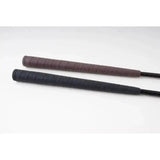 Two rhinegold show jumping crops with golf grip handle in dark brown and black with ribbed ergonomic grip