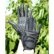 Black rhinegold silicone grip riding gloves with gray textured synthetic stretch grip and velcro strap closure
