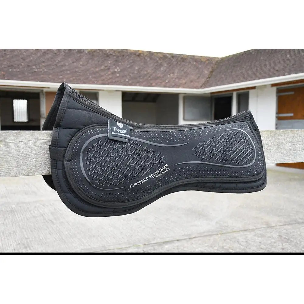 Black rhinegold silicone top saddle pad with textured memory foam and reinforced grip slim ventilated foam pads