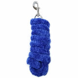 Vibrant royal blue rhinegold soft feather lead rope with silver metal clip and padded soft feel for horses