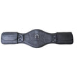 Black leather dressage girth with stitched detailing buckle guards and central metal d-ring by Rhinegold soft leather