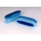 Two blue rhinegold soft touch dandy brushes with light and dark blue bristles for grooming horses