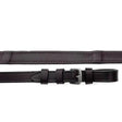 Black leather horse riding girth with silver-toned buckle paired with rhinegold softee german leather wrapped reins 54 feet