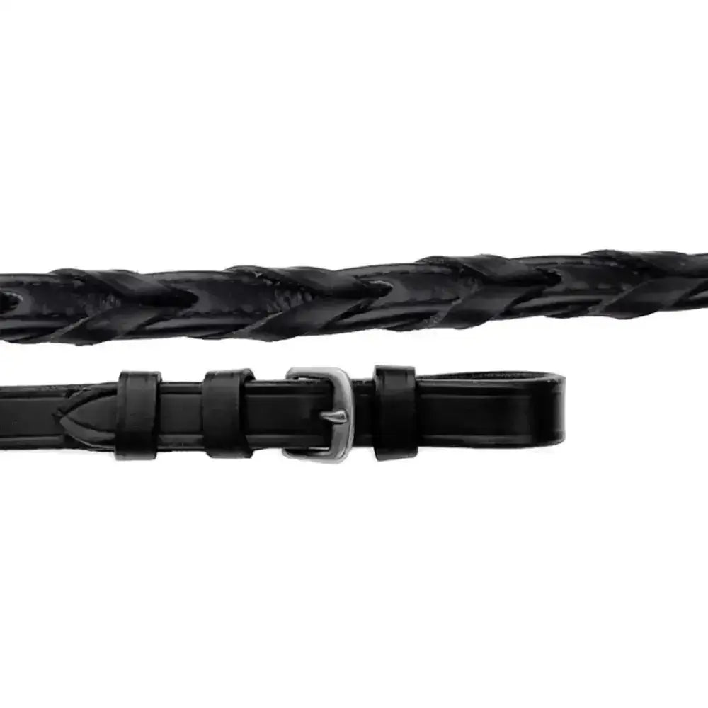Black braided leather laced reins with silver buckle from Rhinegold Softee Leather perfect for riding