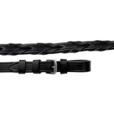 Black braided leather laced reins with silver buckle from Rhinegold Softee Leather perfect for riding
