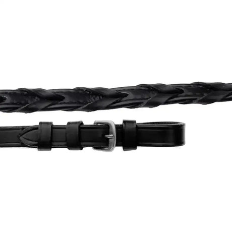 Black braided leather laced reins with silver buckle from Rhinegold Softee Leather perfect for riding
