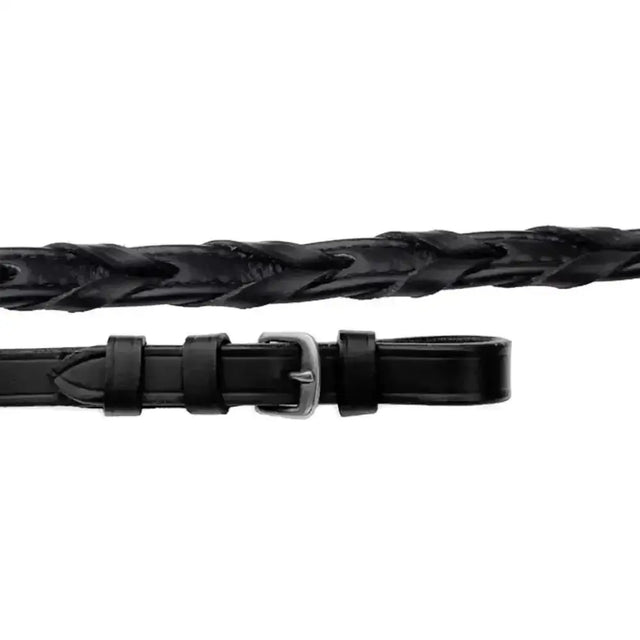 Black braided leather laced reins with silver buckle from Rhinegold Softee Leather perfect for riding