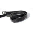 Black leather rhinegold softee stirrup belt with silver buckle and embossed branding extremely soft german leather